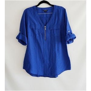 🌺ROZ & ALI Blue Long Sleeve Zipper Design Top